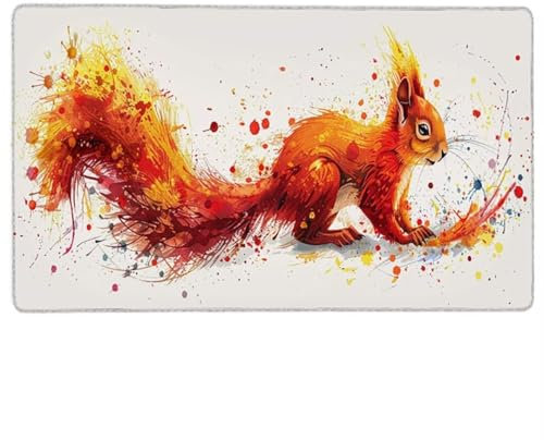 LUESUAYN Squirrel XXL Speed Gaming Mouse Pad Red Mouse Mat - 700x300x3 mm - XXL Mousepad - Table Mat Large Size - Desk Mat Improved Precision and Speed- for Office Gamer Home V-W