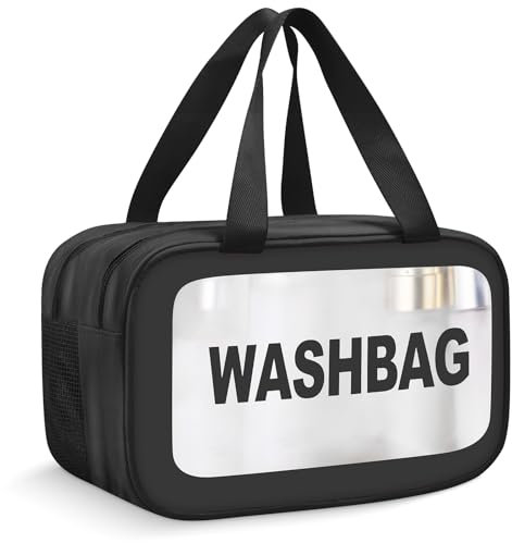 Boic Trousse De Toilette Transparente, Trousse De Toilette Homme, TrousseDe Toilette Voyage, TroussesDe Toilette Trousse Toilette Femme Trousse De Maquillage Grande (Noir, M)