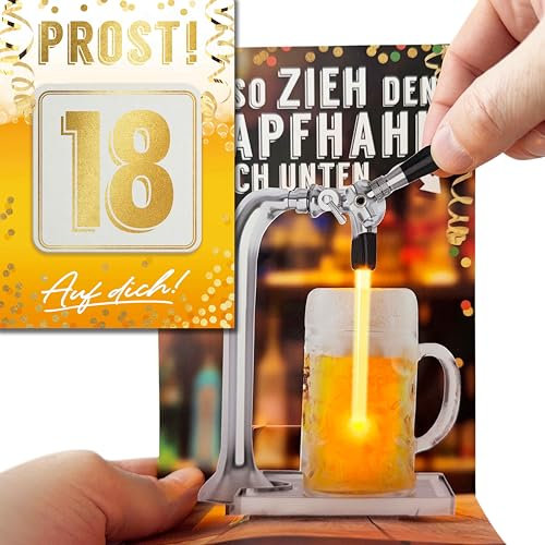 bentino 3D-PopUp Geburtstagskarte zum Bierzapfen, spektakulärer Effekt mit beweglichem Zapfhahn, Karte zum 18. Geburtstag