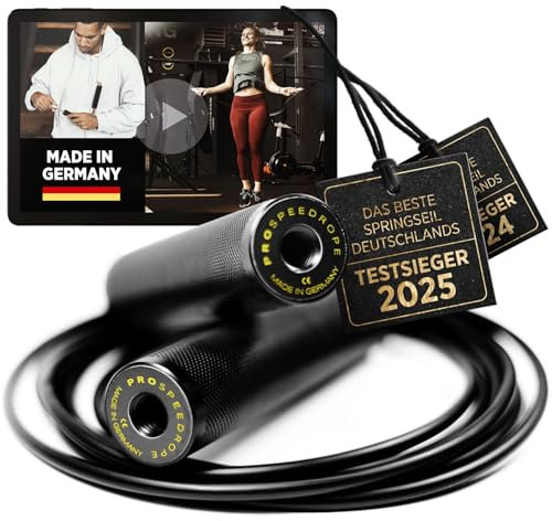 PROspeedrope Pro Springseil | Ultimatives Sportspringseil | Springseil mit Zusatzgewichten | Einstellbare Länge 300cm | Sportspringseil für Profis Leistungssport Fitnesstraining |100% Made in Germany