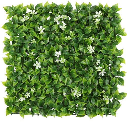 LUWENER Artificial Plant Living Wall Panels,1m x 0.5m Grass Plant Wall Panel Greenery Privacy Living Wall Fence Screening Home Garden Backdrop for Indoor Outdoor Home(2pcs,50 * 50cm with flower)