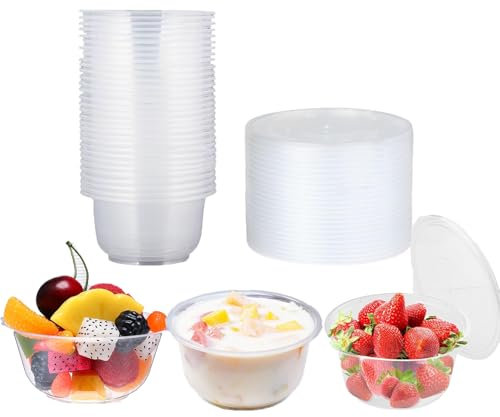 Caiyloxn 25 Stück Dessertschalen Plastik Suppenschalen 400ml Aufbewahrungsdosen mit Deckel Rund PlastikschüSsel wird zur Aufbewahrung verschiedener Lebensmittel verwendet