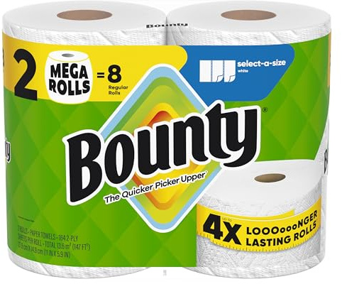 Bounty Select-A-Size Papierhandtücher, Weiß, 2 Megarollen = 8 normale Rollen