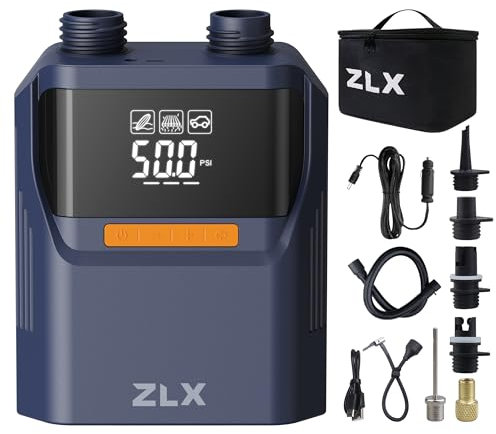 ZLX Bomba de aire inteligente SUP de alta presión de 50 PSI, funciona con batería recargable, inflado y desinflado de doble etapa, apagado automático, para tablas de remo, cometas de surf, tiendas de