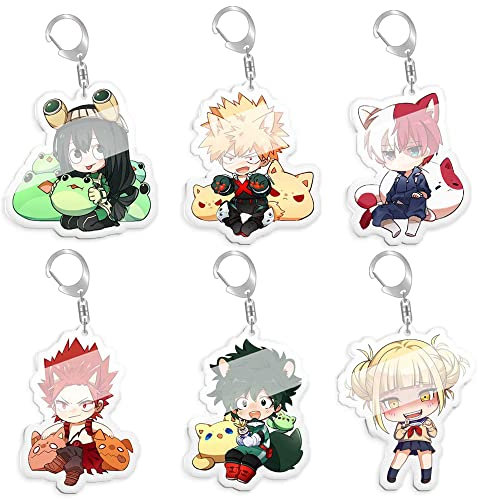 Ciyoulio 6 Stücke MHA Acryl Anhänger Katsuki Bakugou/Himiko Toga Anime Schlüsselanhänger Set, Acryl Anime Figur Anhänger Manga Geschenk Für Fans