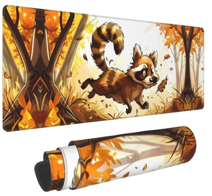 Großes Gaming-Mauspad, 30,5 x 80 cm, Computer-Tastatur-Pad, Schreibtischunterlage, rutschfeste Schreibtischunterlage für den Schreibtisch, Herbstwaschbär im Wald, Mauspad für Büro, Zuhause