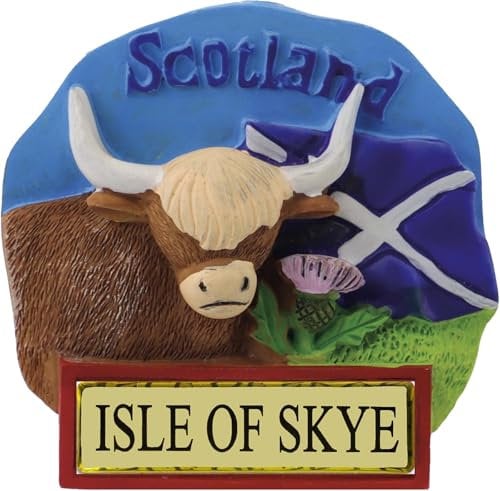 I LUV LTD Isle Of Skye Scotland Fridge Magnet - Scottish Saltire Flag, Highland Cow with Horns