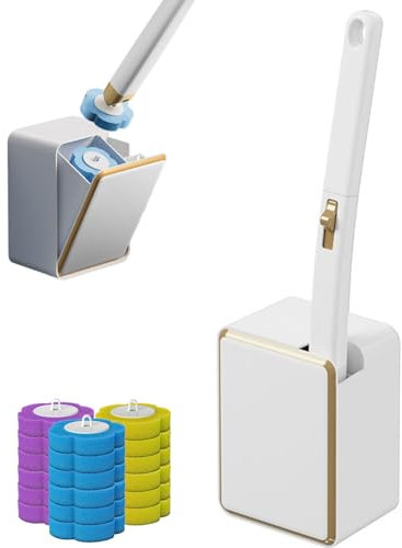 Disposable Toilet Brush with 18 Wand Refills Wall-Mounted Cleaning System Toilet Bowl Cleaner Wands & Scrubber Heads for Bathroom