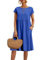 Summer Dresses for Women UK Plus Size Cotton Linen Sundress Short Sleeve Beach Swing Ladies Dresses Solid Color Midi Dress with Pockets Round Neck Boho Flowy Dress for Casual Daily Holiday Party