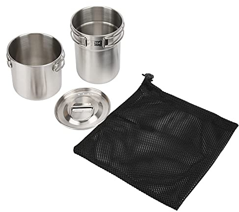 Faltbarer Camping Cup Becher Camping -Topf, 2pcs Outdoors Edelstahl Flasche Tasse Leichtes Camp Cook Topf Rucksackkochgeschirr