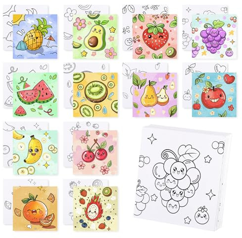 BNG Früchte Vorgedruckten Malvorlagen Leinwand Premium 12er Set - 4x4inch Hochwertige Vorbeschriebene Rahmenleinwand für Anfänger, DIY Bastelset für Partygeschenke & Heimdekoration
