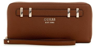 GUESS Ledergeldbörse für Damen, Braun, Reißverschluss, klassisches Design EST. 1981