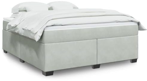 Teenpull Boxspringbett mit Taschenfederkernmatratze und Matratzenauflage, Hellgrau Samt Polsterbett 180x200 cm, Stabiler Bettrahmen, Komfort Unterbau Plattform für Nächte.