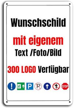 Schilder selbst gestalten, Schild personalisiert, 9 Größen Über 300 Logo-Optionen, mit Foto/Text/Logo, Aluminium/Eisen-Material, Wasserdicht und UV-beständig (20x30cm - Aluminium-Vertikal)
