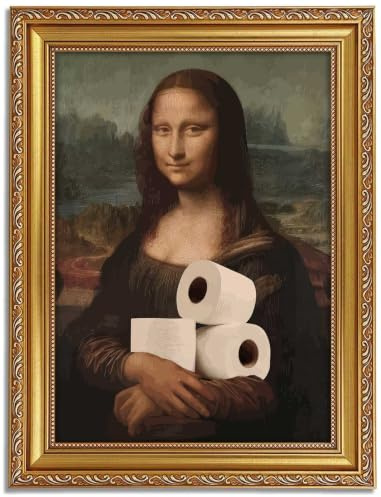 Kunstdruck auf Leinwand, Motiv Eclectic, goldgerahmt, 30,5 x 40,6 cm | Vintage Humor Fun Pinching Nose Mona Lisa Portrait Classic Picture Wall Decor Da Vinci Print Artwork for Toilet Washroom