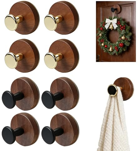 FOLAI Heavy Duty Suction Hooks, Stick-On Wall Hooks for Hanging, Perfect for Wreaths and Towels! No Drill Needed for Bathroom Shower Use,Easy and Removable(8,Walnut