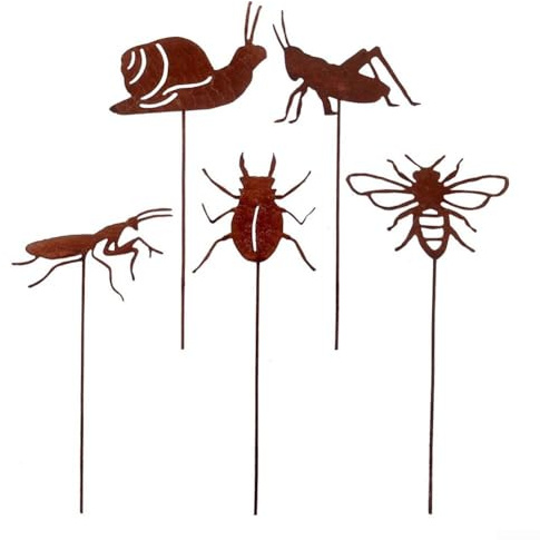 Wetterfeste Schmiedeeisen Ornamente 5er Set Rustikale Insekten Gartendeko für Terrassen und Rasen