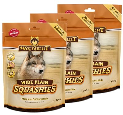 Wolfsblut Squashies Wide Plain 3 x 300 g – softe Hundesnacks mit Pferd, getreidefrei & glutenfrei, Trainingssnack ohne Zucker, Hundeleckerli | inkl. Alpha Spirit Snack