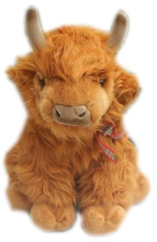 SMJWH Süßes Plüschtier Schottisches Hochlandrind, weiches langhaariges Rinder-Stofftier, Flauschige Bullenpuppe, Kuscheltier for und Erwachsene(24cm)