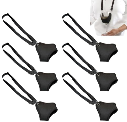 Eniyou 6er-Pack Tragbare Weinglashalter, Schwarz, Verstellbar, Weinglas zum Umhängen, Ideal Für Geburtstagsfeiern, Hochzeiten Und Veranstaltungen Im Freien