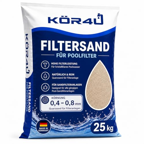 kör4u Filtersand 25kg, Quarzsand 0,4-0,8mm, Pool, Sandfilter, Aquariumsand