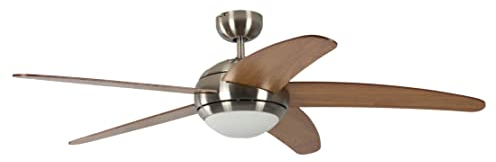 Pepeo Deckenventilator mit Beleuchtung und Fernbedienung Melton, Gehäuse Nickel, Flügelfarbe Honig - Ahorn, 132 cm, für Räume bis zu 25m²
