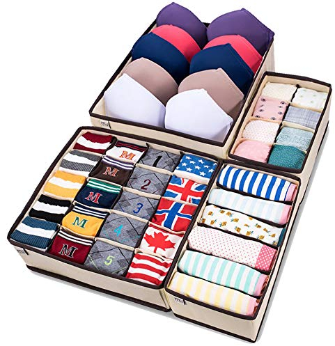 MIU COLOR Faltbare Aufbewahrungsboxen für Unterwäsche, BHs, Socken, Krawatten, Schals Beige - 4 Set