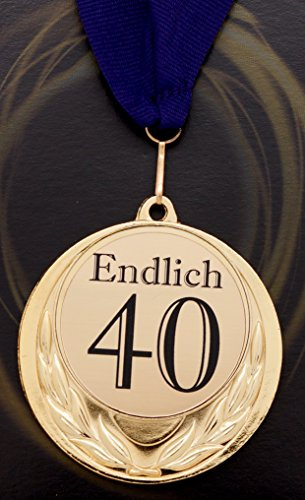 Edle Medaille/Auszeichnung mit Gravurschild Endlich 40 und Umhängeband