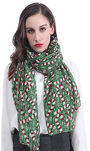 Lina & Lily Damen Schal Tuch mit Weihnachts-Muster (Grün Rot Weiß, Zuckerstangen)