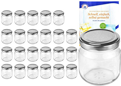 MamboCat 24er Set Rundgläser 212 ml nieder Deckelfarbe Silber to 66 inkl. Diamant Gelierzauber Rezeptheft, Marmeladengläser, Einmachgläser, Einweckgläser, Gläser