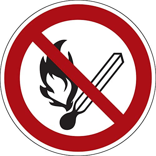 Schild Keine offene Flamme, Feuer, offene Zündquelle und Rauchen verboten, Alu, 100 x 0,5 mm, ASR A1.3 / ISO 7010, P003