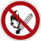 Schild Keine offene Flamme, Feuer, offene Zündquelle und Rauchen verboten, Alu, 100 x 0,5 mm, ASR A1.3 / ISO 7010, P003