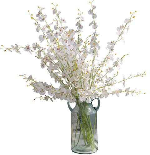 cn-Knight Künstliche Goldene Orchidee für die Dusche, 10 Stück, 99 cm Langer Stiel, Tanzende Dame, Orchidee aus Seide, Oncidium für Heimdekoration, Herzstück, hohe Vase, DIY Hochzeitsstrauß,Weiß