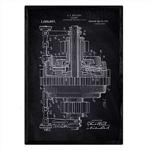 Nacnic Poster Gang Patent. Blatt mit altem Design-Patent A3-Format mit schwarzem Hintergrund