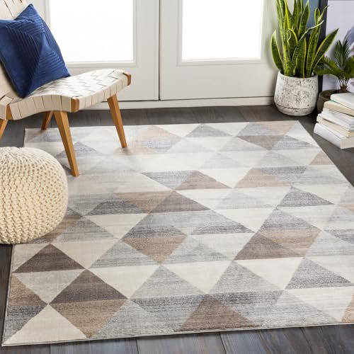 Livabliss Amsterdam Geometric Rug - Scandi Area Rugs Living Room 200x274 cm, Dining, Kitchen - Neutral, Abstract Rug Patterned Rugs, Boho Style, Easy Care Pile - Large Grey, Tan and White