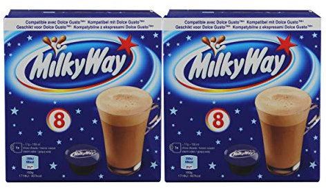 Milky Way Pods Lot de 2 boîtes de Poudre de Cacao, Boissons chocolatées compatibles avec Dolce Gusto 2 x 8 gélules