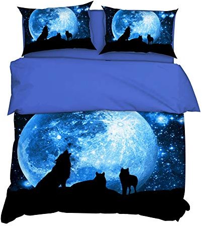 AYMAING Bettwäsche Set Wolf Muster Design mit Reißverschluss, Bettbezug 155 x 220 cm + 2 Kissenbezügen 80 x 80 cm, Super Weiche Mikrofaser