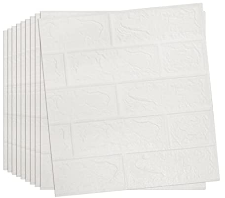 10pcs 3D Tile Brick Wall Sticker Carta da parati autoadesiva in schiuma impermeabile pannello,Adesivi murali in mattoni 3D, Carta da parati rimovibile in schiuma di polietilene autoadesiva (Bianca)
