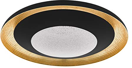 EGLO LED Deckenleuchte Canicosa 2, 2 flammige Wandlampe, Deckenlampe aus Schlagmetall, Kunststoff in Schwarz, Gold, mit Fernbedienung, Farbtemperaturwechsel (warm–kalt), Nachtlicht, dimmbar, Ø 76,5cm