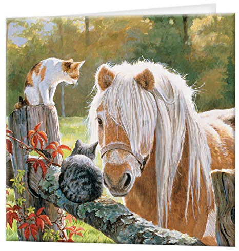 3D LiveLife-Grußkarte - Besuch von Deluxebase. Bunte Pferde- und Katzen-linsenförmige 3D-Karte für jeden Anlass und jedes Alter. Originalvorlage lizenziert vom bekannten Künstler Persis Clayton Weirs