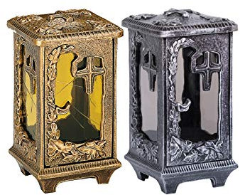 Henecka • Grabschmuck • Grablampe Monogyna • wählbar in Bronze & Aluminium Patina •.Antikglas gelb • für den Außenbereich • Höhe 260 mm 140 x 140 mm • mit oder ohne Sockel (Grablampe Aluminium pat.)