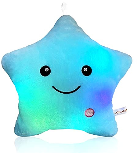 KAHEAUM Creative Twinkle Star Glowing LED Night Light Up Plush Pillows Stuffed Toys Birthday Gifts for Kid Children Friends,Couch Bed Throw Pillows Decorative Light Blue Throw Pillow Covers