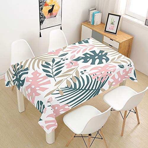 Hiseng Tischdecke Wasserdicht Tischwäsche, Rechteckig Abwaschbar 3D Tropische Pflanzen Drucken Polyester Tischdecken Abwischbar Tischtuch für Küche Party Outdoor Garten (Rosa,100x140cm)