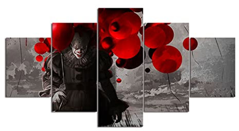 WondbeauPoster And Kunstdrucke Kein Rahmen 150×80Cm It Pennywise Horror 5 Stück Leinwand Wandkunst Film Print Home Decor Hd Bilder 5 Panel Poster Ohne Gerahmte Gemälde Wohnzimmer