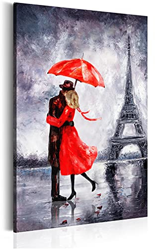 decomonkey Bilder Love in Paris 40x60 cm 1 Teilig Leinwandbilder Bild auf Leinwand Vlies Wandbild Kunstdruck Wanddeko Wand Wohnzimmer Wanddekoration Deko Architektur Stadt Eiffelturm Rot Menschen
