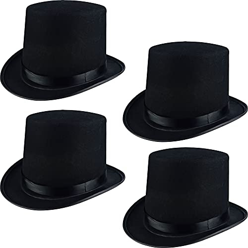 SGBETTER 4 Pack Black Top Hat Felt Tuxedo Costume Coachman Magician Hat for Halloween Party Dress Up Circus Accessories (black)