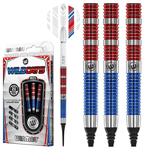 WINMAU Wildcats 18 Gramm Profi Wolfram Softip Dartpfeile Set mit Flights und Schäfte
