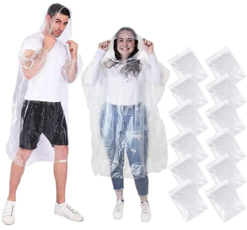 Voarge 12 Packungen Einweg-Poncho, Regencape, Notfall-Ponchos für Damen, Herren und Kinder - Transparent, Einweg und Wasserdicht für Festival, Konzert, Camping, Fahrrad, Wandern