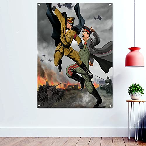 Poster GER VS Sowjetunion, WW II, Flagge, The Great CCCP UdSSR President Stalin Propaganda, Wandbild, Wandteppich, 96 x 144 cm