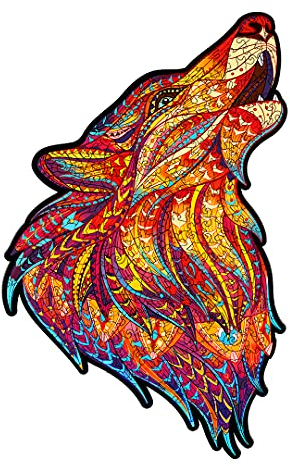 Funnli Holzpuzzle Erwachsene, Einzigartige Tierförmige Holz Puzzle(Heulender Wolf) (L-40 * 25.6cm-280 Stück)
